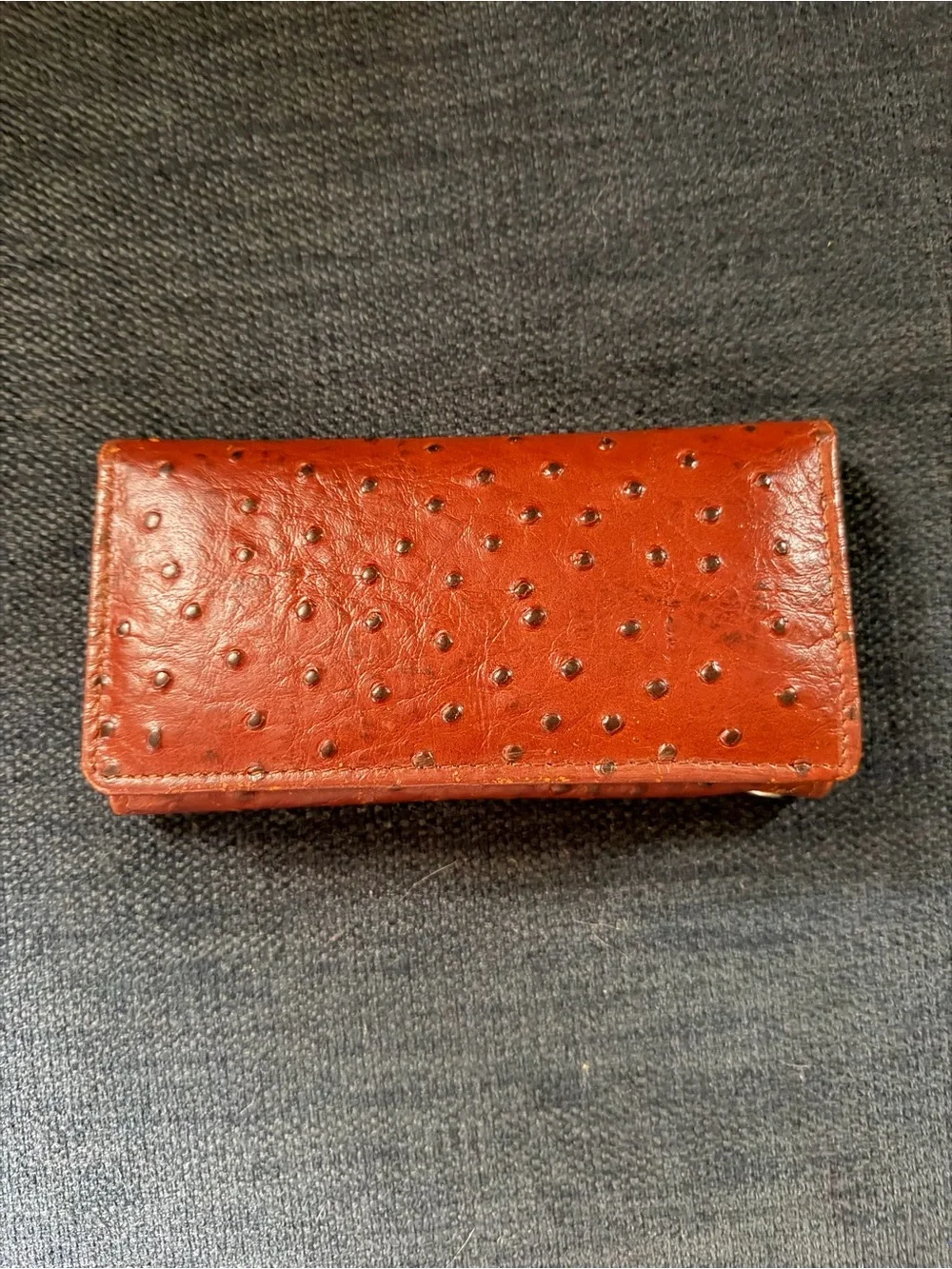Men's Leather Card Holder - Brown Ostrich Embossed